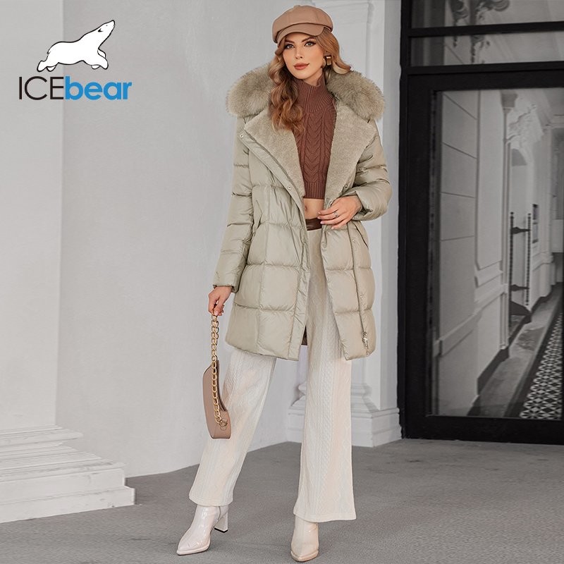 Multiple Pockets Luxurious Mid Length Down / Cotton Jacket Featuring Real Fox Fur Collar And Oblique Placket Design