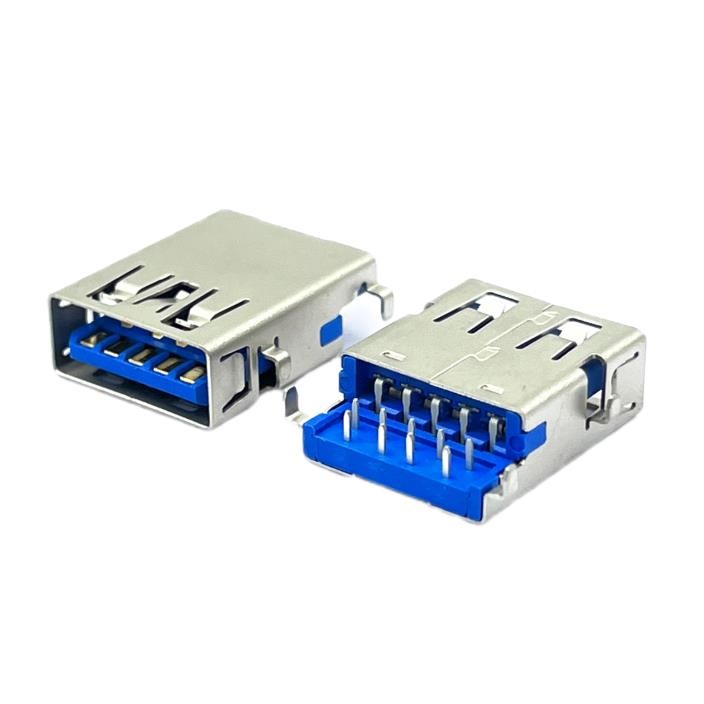 CH0.36mm USB3.0 A Solder Female DIP USB Connector Socket RVS 90 Degrees 9Pins Blue 300C