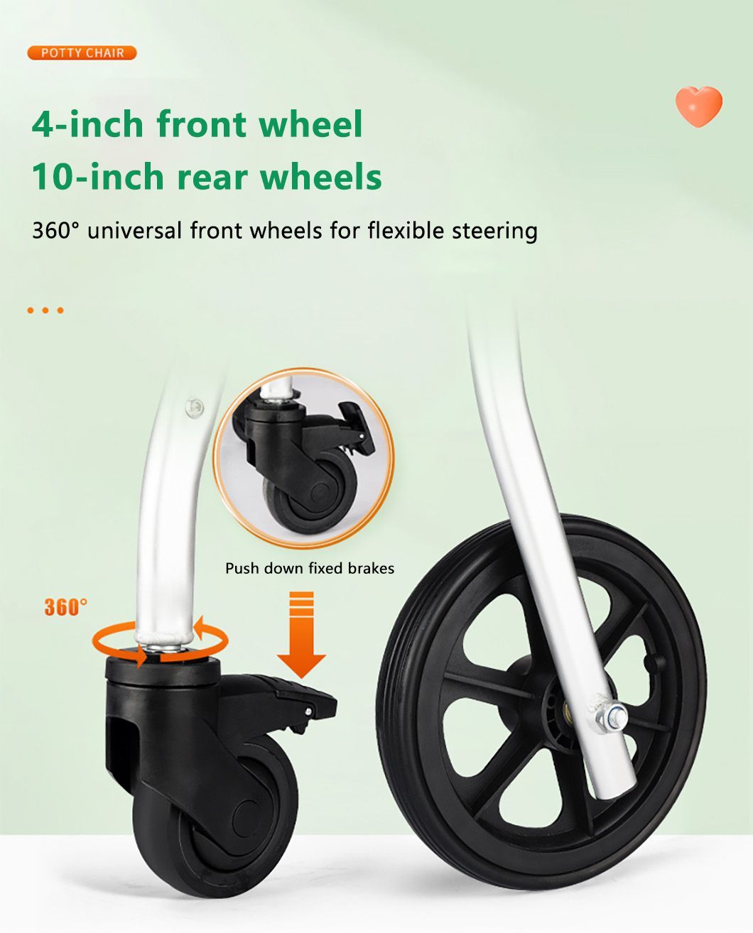 Toilet Safety Chair for Elderly and Disabled Aluminium Mobile Bathroom Chair with Wheels