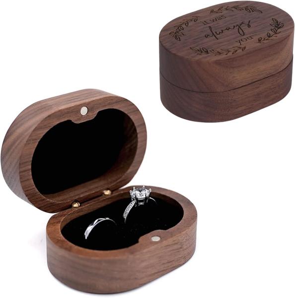 High quality wooden ring box Walnut circular ring box Wedding Valentine gift can
