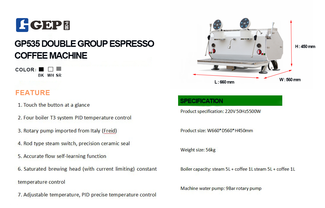 Stainless Steel Gep Commercial Coffee Maker for Double Group 660*560*450mm Dimensions