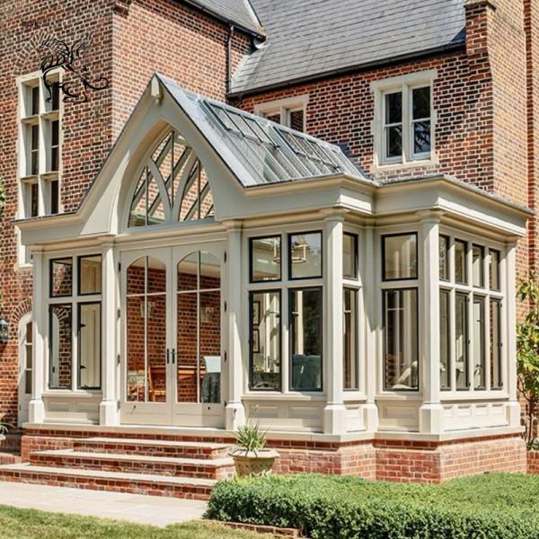 White Wrought Iron Sun Room Aluminum Toughened Glass Room Terrace Entrance Door
