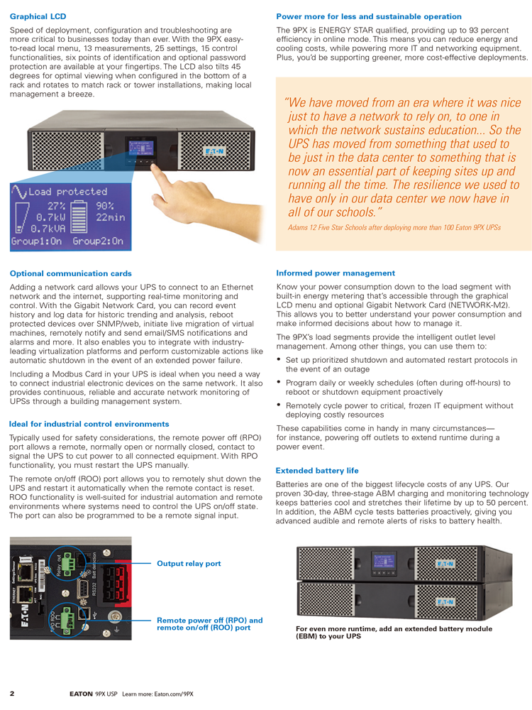 EATON UPS Brand 9PX UPS 100 kva single phase online ups for Manufacturing Pharmaceutical