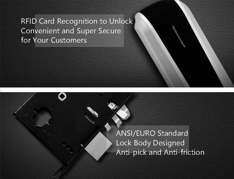 Golden IC Card Entry Door Lock , Electronic Door Locks With Card Reader