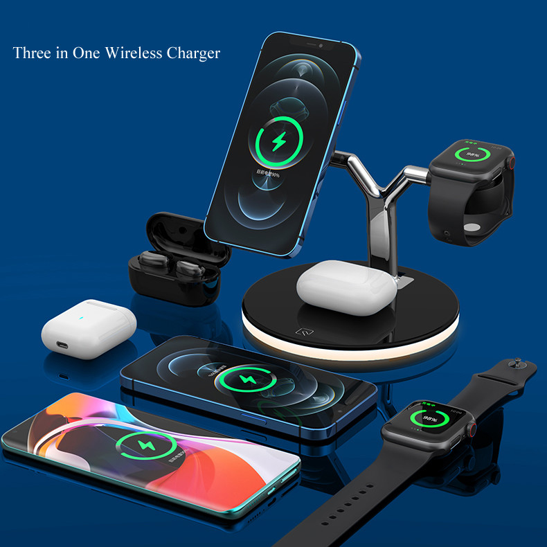 White Type C Wireless Phone Charger Stand 15w Fast 4 In 1 Qi Charging Dock