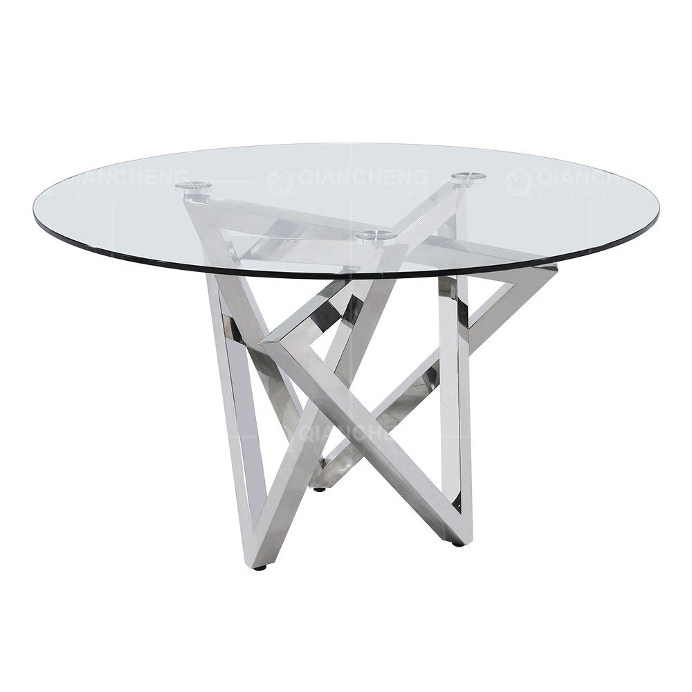 Dia 130cmx75cm Round Tempered Glass Dining Table Italian light luxury style