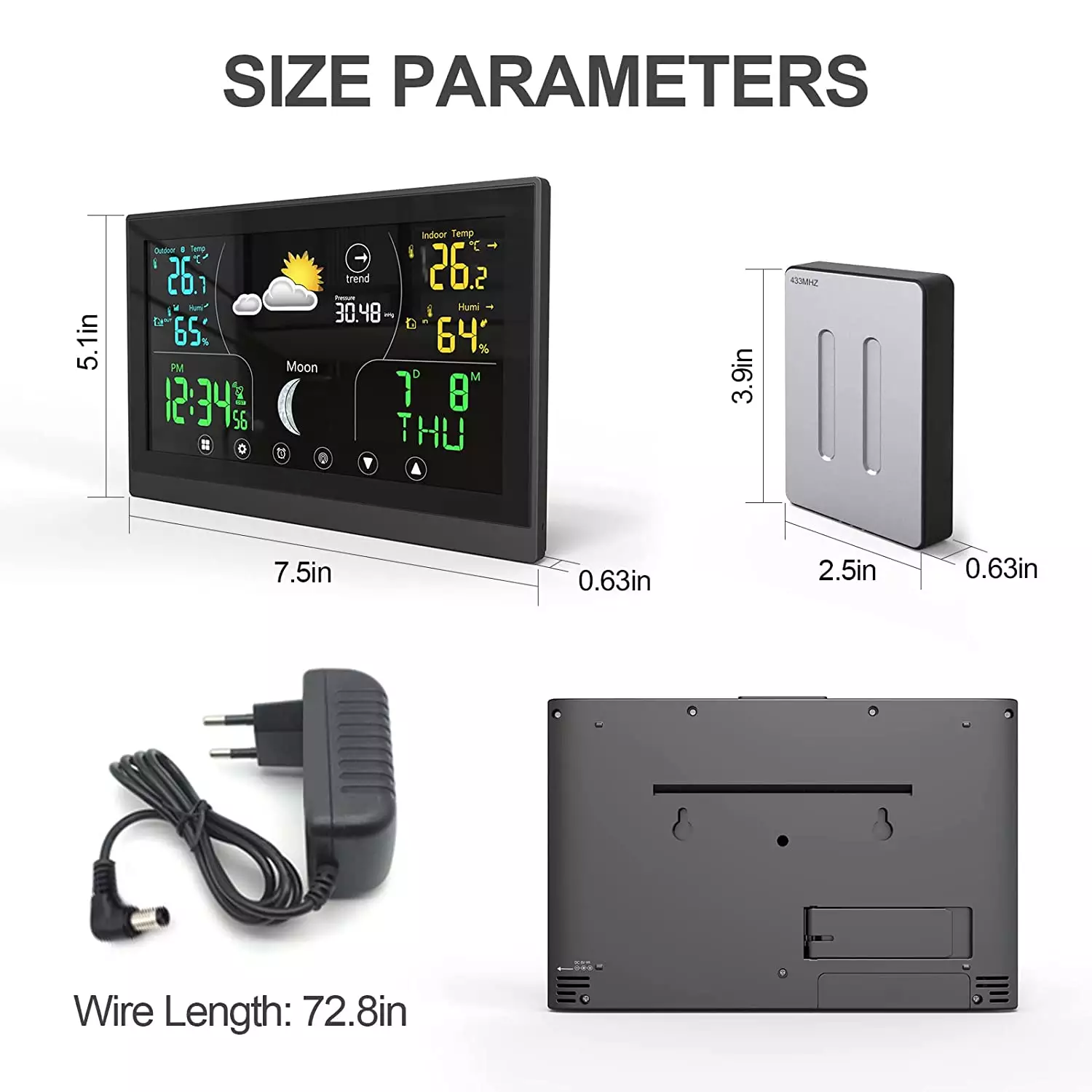Accurate Wireless Weather Station Touch Screen Digital Forecast Clock 8 Inch Sheet Size