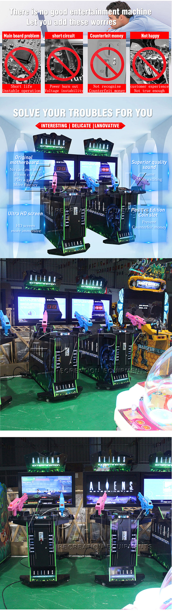 42" Aliens Extermination coin pusher shoot game machine simulator game machine
