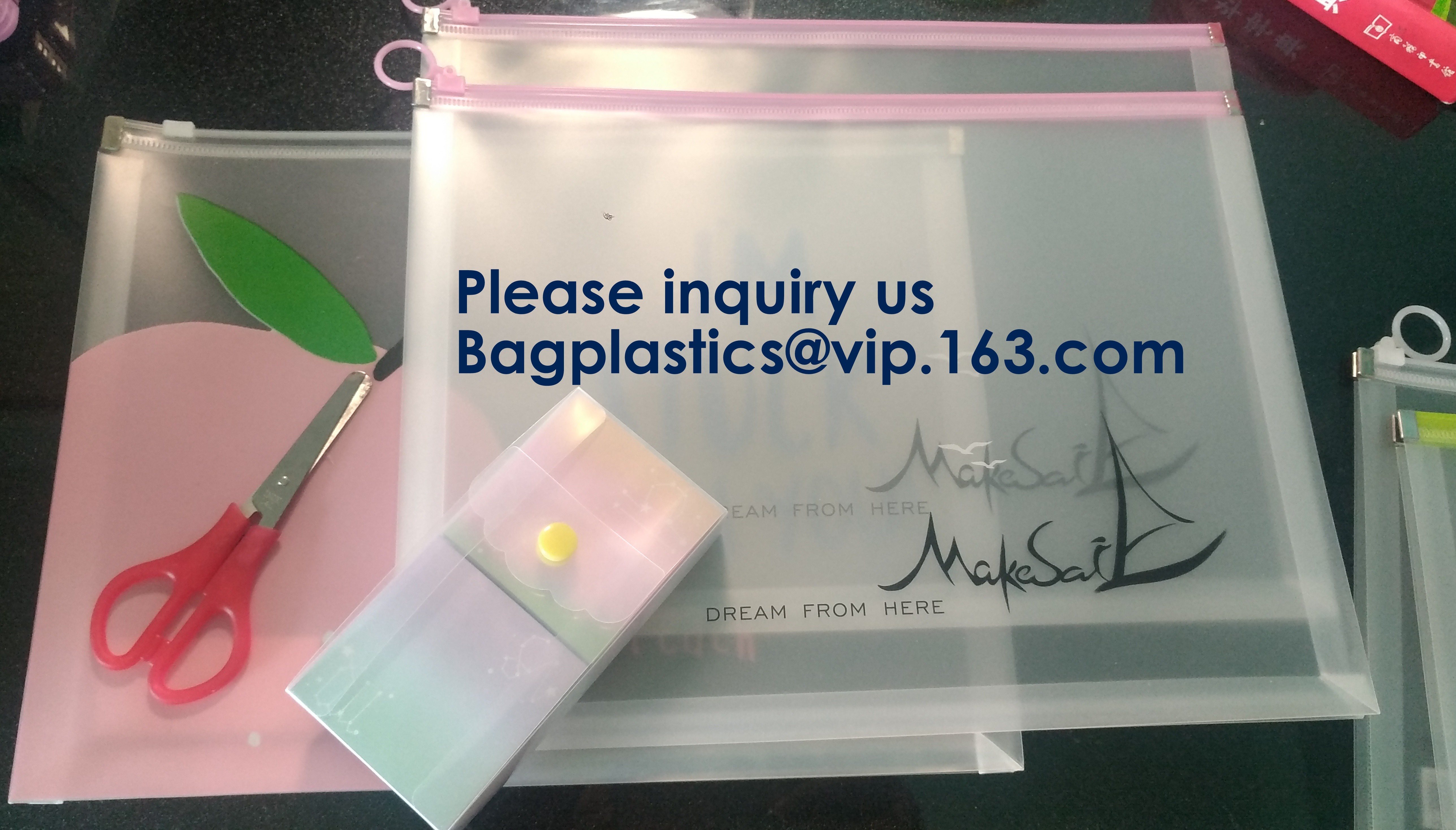 Metal Slider Office File Folder Mesh Clear PVC Zip Lock Document Bag,Folder File Wallet Zipped Lock Document Bag pack
