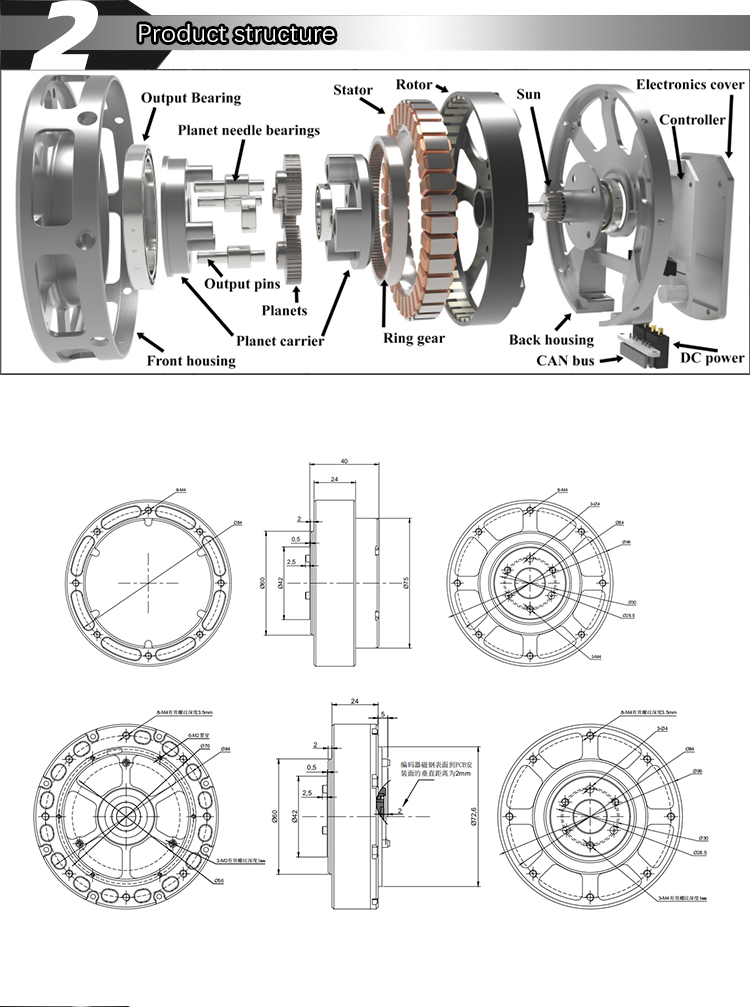 Faradyi customized Low Speed High Torque 24V DC Brushless Reduction Planetary Gear Motor For Mechanical Wheel Chair