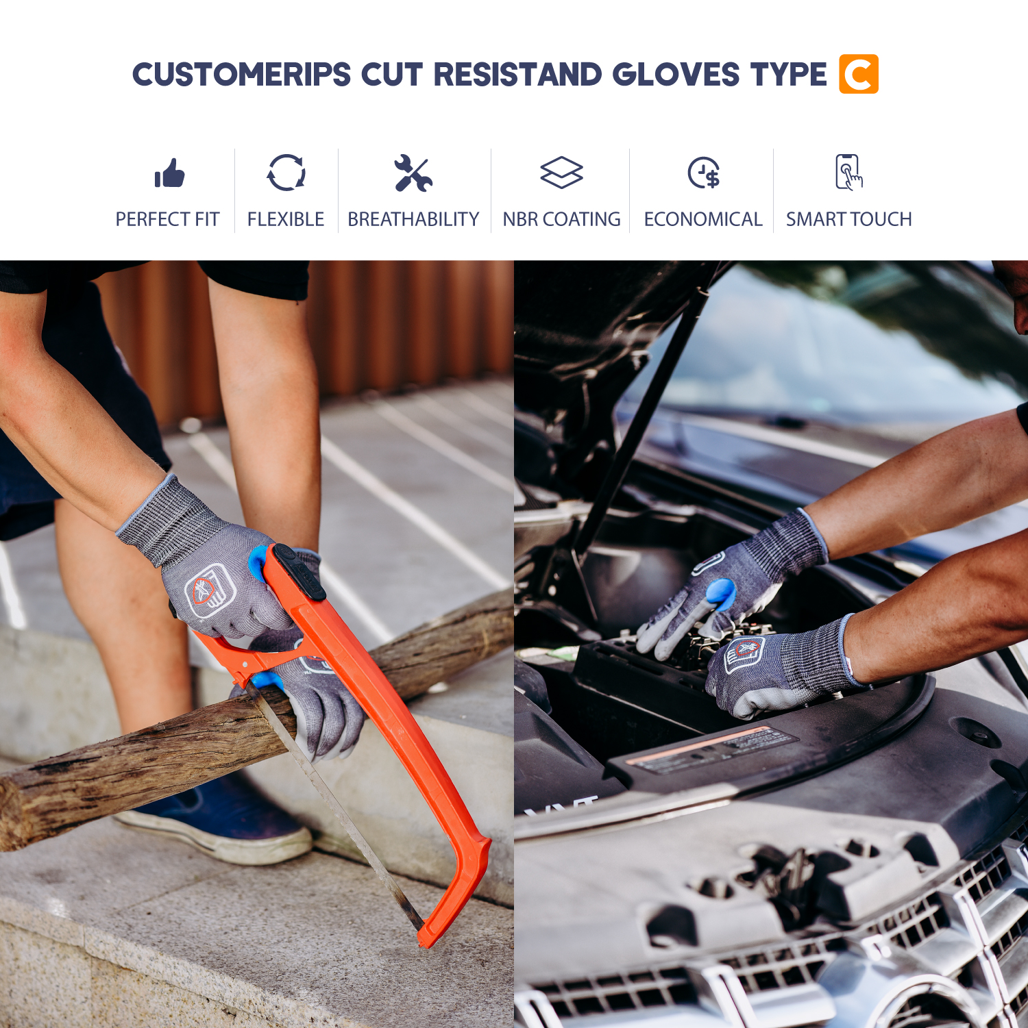 Power Grip Welding Gloves Heat Resistant Hand Gloves For Construction Workers