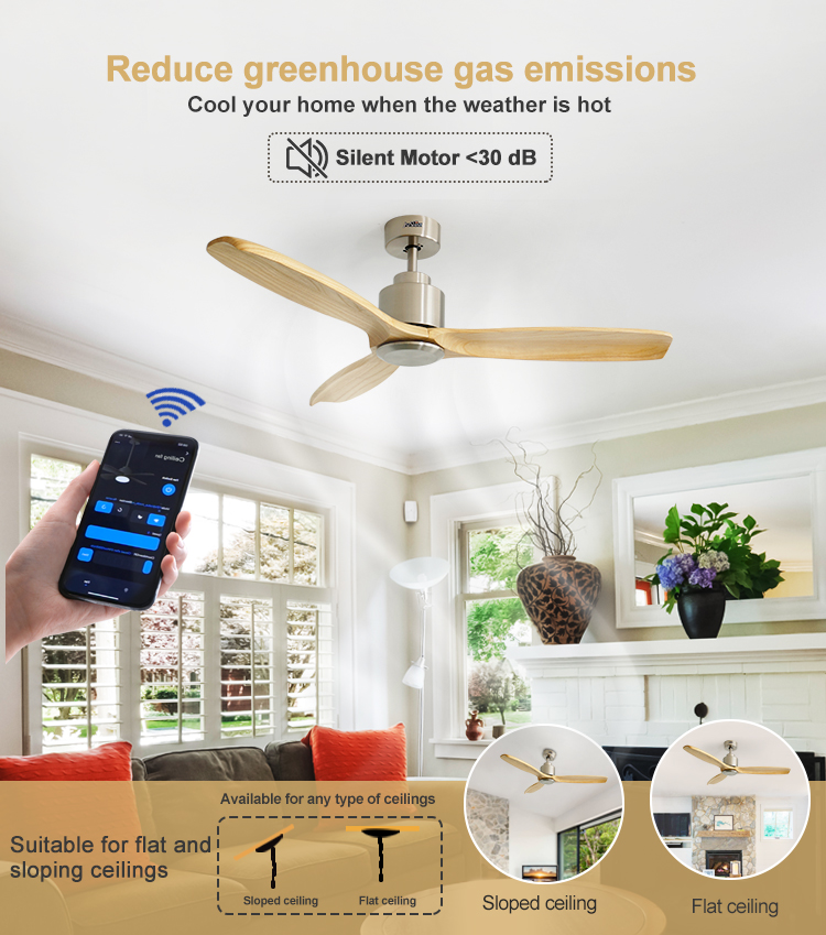 Solid Wood Blades DC Ceiling Fan with Large Airflow Class A Energy Efficiency Rating