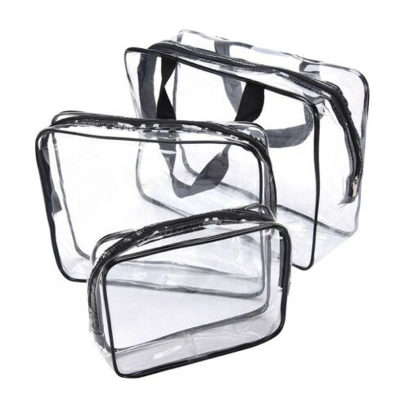 Heat Seal Plain Clear Plastic Makeup Bag Logo Printable Various Size Sewing Zipper