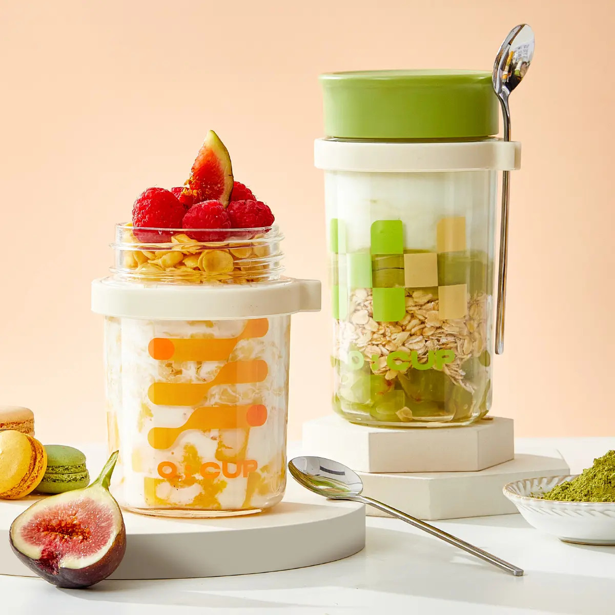 350ml/500ml Large Capacity Glass Mason Overnight Oats Jars For Milk Cereal Fruit