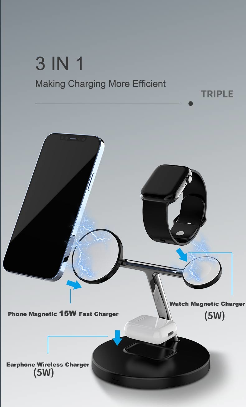 ABS Qi Multi Function Wireless Charger For Iphone 12 Mini Airpods