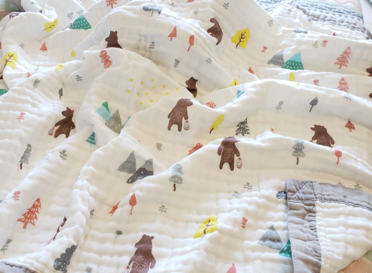 Natural Bright Child Floral Cotton Gauze Fabric 165gsm Infant Wrap Blanket
