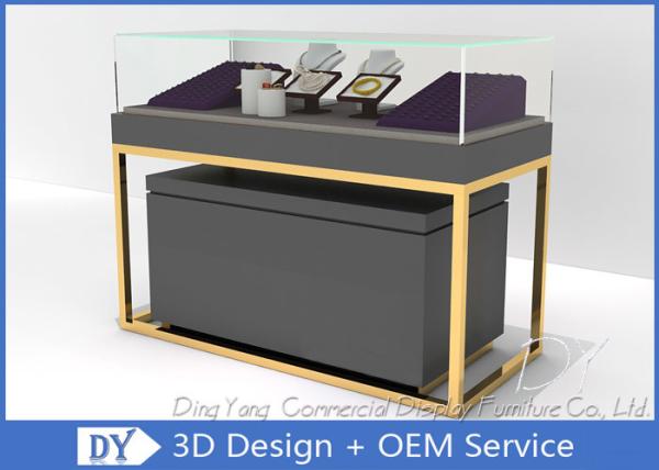 Gray Gold Stain Steel Jewelry Display Cabinet Showcase With Light 1200 X 550 X