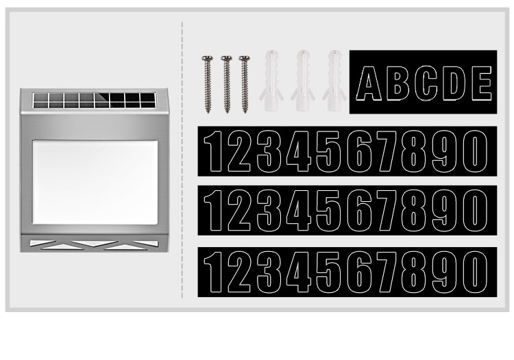 DC 4V Outdoor Solar House Number LED Door Sings Wall Stainless Steel 500mAh