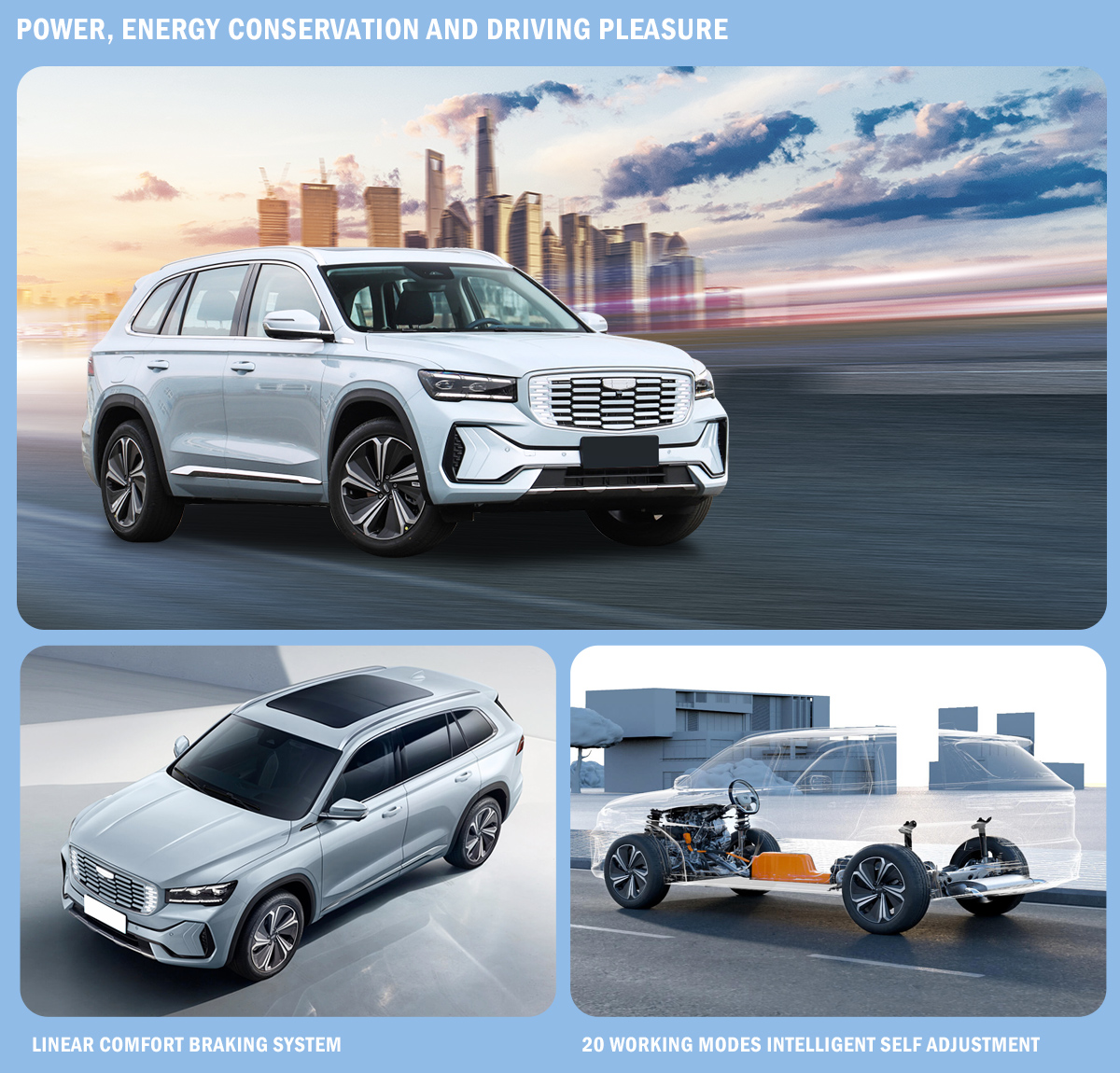 Geely Monjaro 2024 Model Petrol Car 2.0T 238HP L4 with Metal Roof Rack and Front Disc Rear Disc Brake System