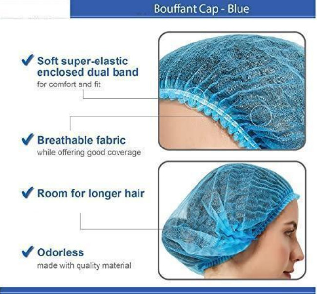 14gsm Head Cap Non Woven Disposable Bouffant Cap With Elastic Band 18in 19in