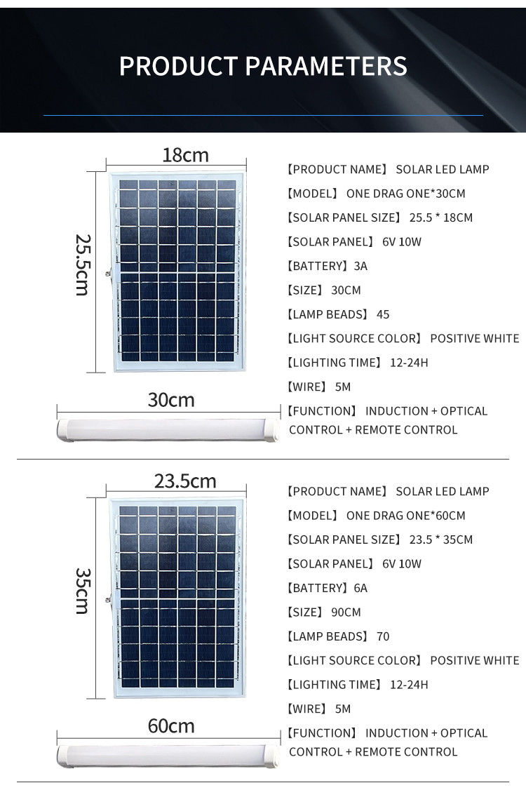 Waterproof 90cm Solar Panel Tube Light 35x35cm Panel 10A Bettery