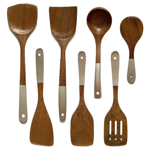 White Handle Wooden Shovel Wooden Spoon Nonstick Frying Wooden Shovel Kitchen