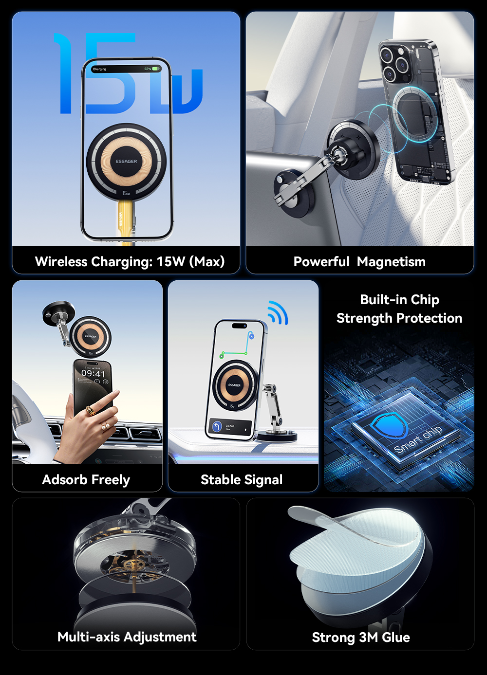 ESSAGER ES-ZJ25 Series 15W Magnetic Car Phone Mount Holder