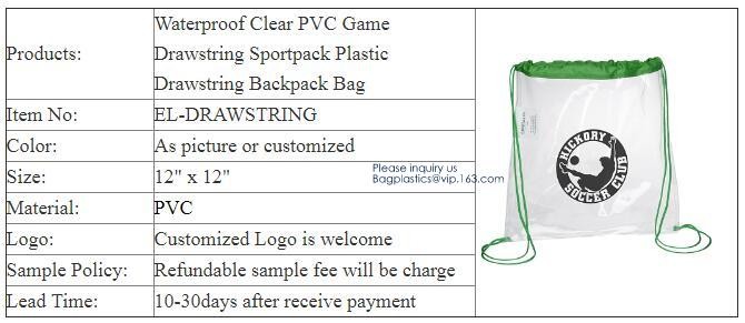 PVC Drawstring Bag Backpack With Solid Bottom Promotional Custom 210D Transparent PVC Clear Drawstring Backpack Bags