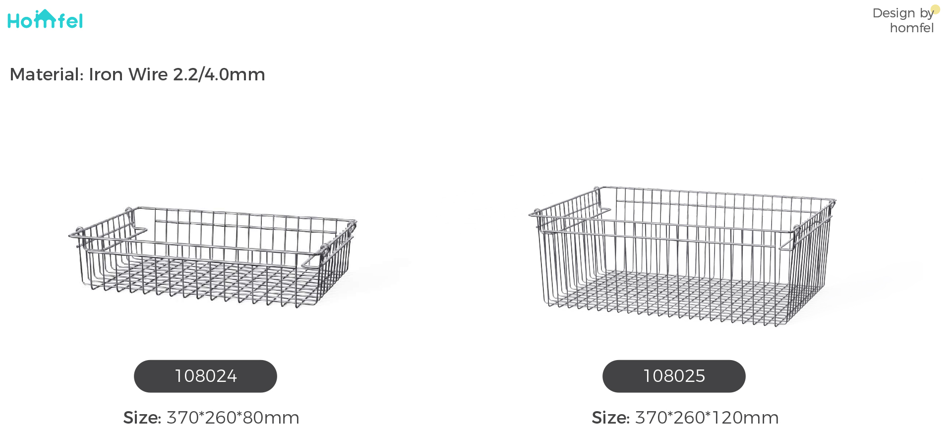 Stackable Stainless Steel Wire Basket Household Organizer 510x370x240mm