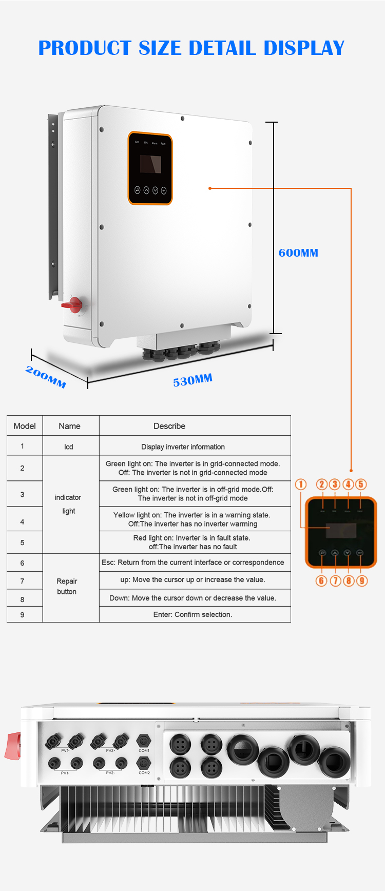 6kw 8kw 10kw 12kw Three Phase Hybrid Solar Inverter 50HZ/60HZ