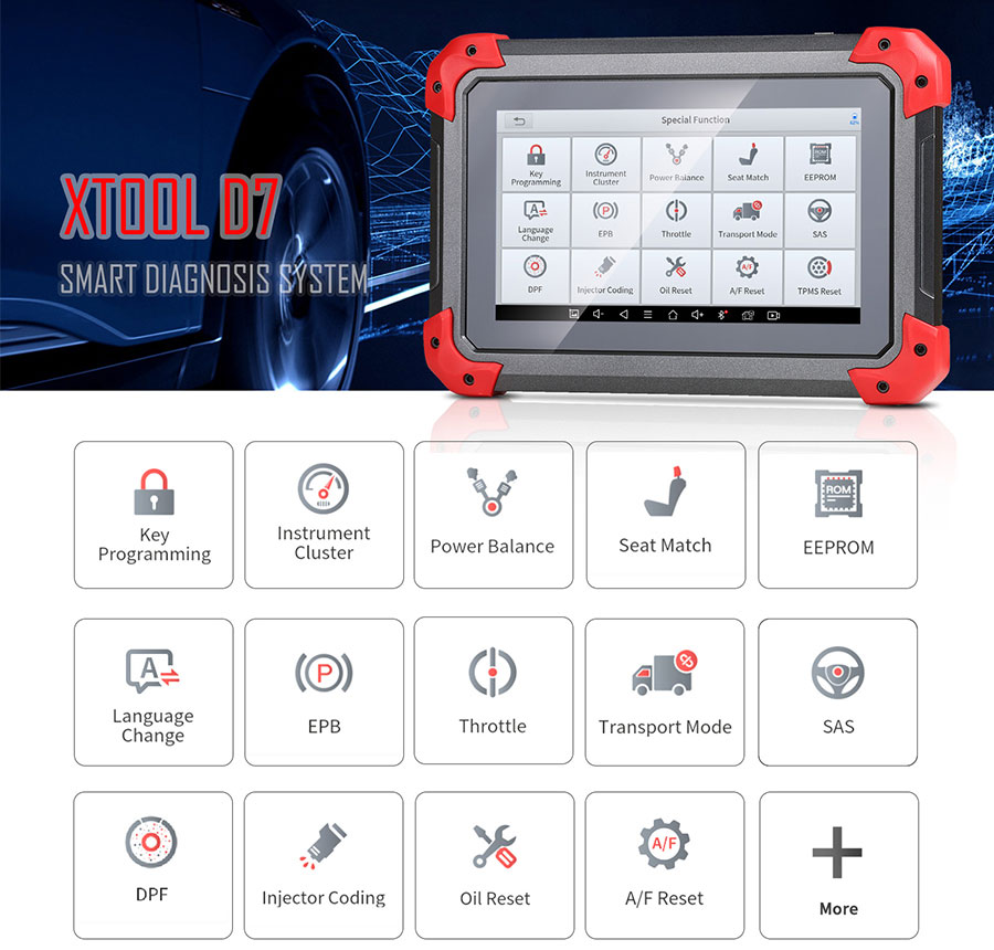 XTOOL D7 Automotive Diagnostic Tool Support OE-Level Full Diagnosis with 36+ Services IMMO/Key Programmin