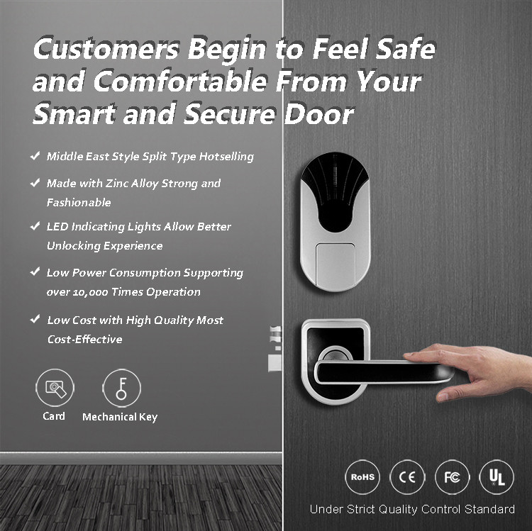 Super Safe Rfid Hotel Door Locks , Custom Smart Card Door Lock 280mm * 80mm