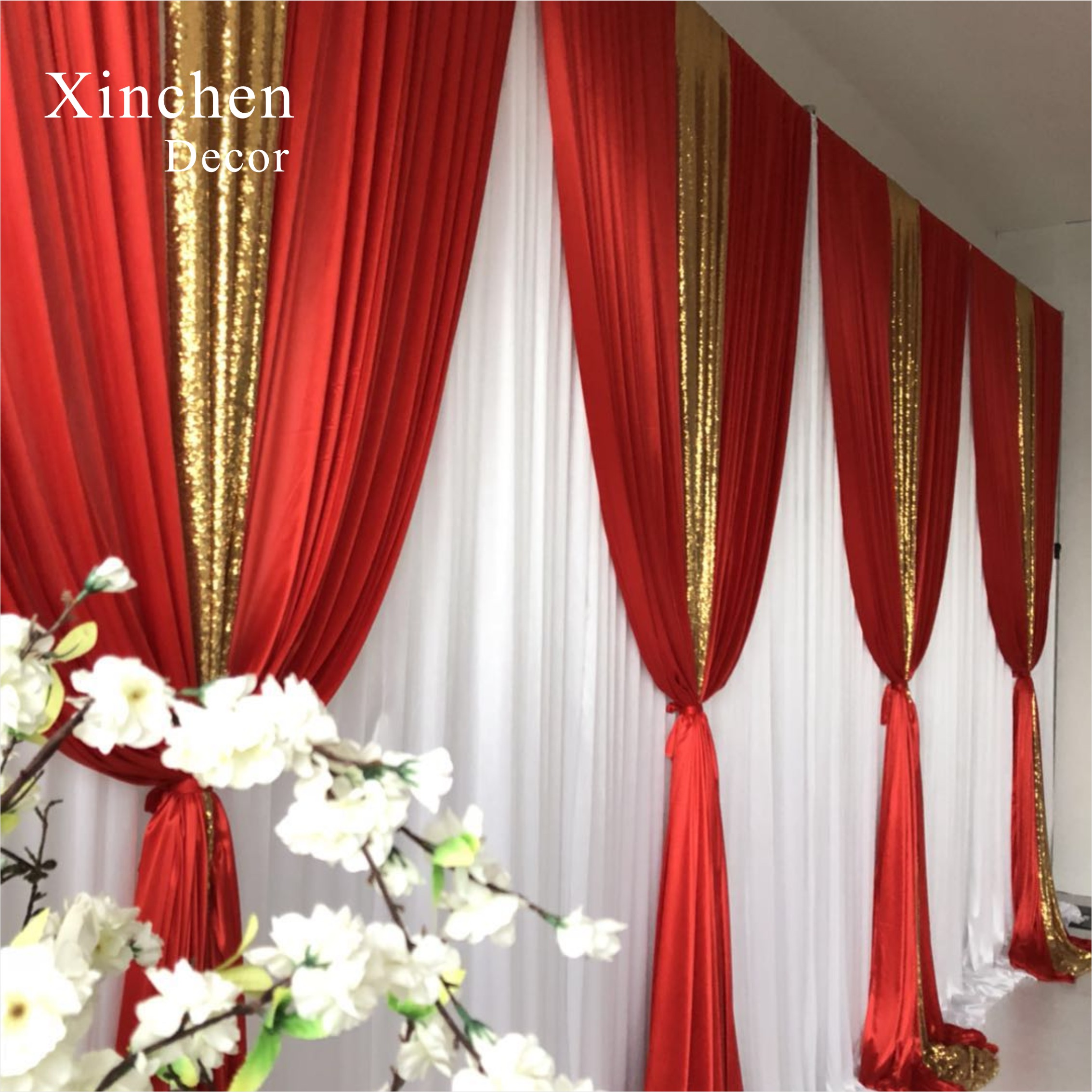 Hot Sale Gorgeous blue silk cloth drape valance curtains with ivory tassel