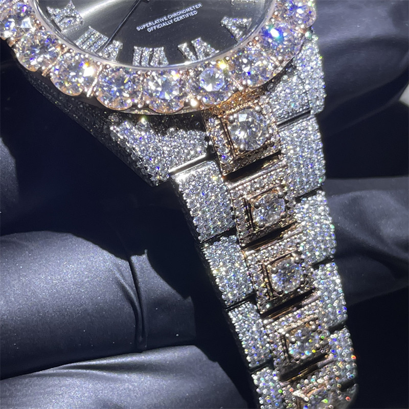 Round Cut Moissanite Watch Rolex Fine Jewelry Hip Hop Diamond Watch For Men
