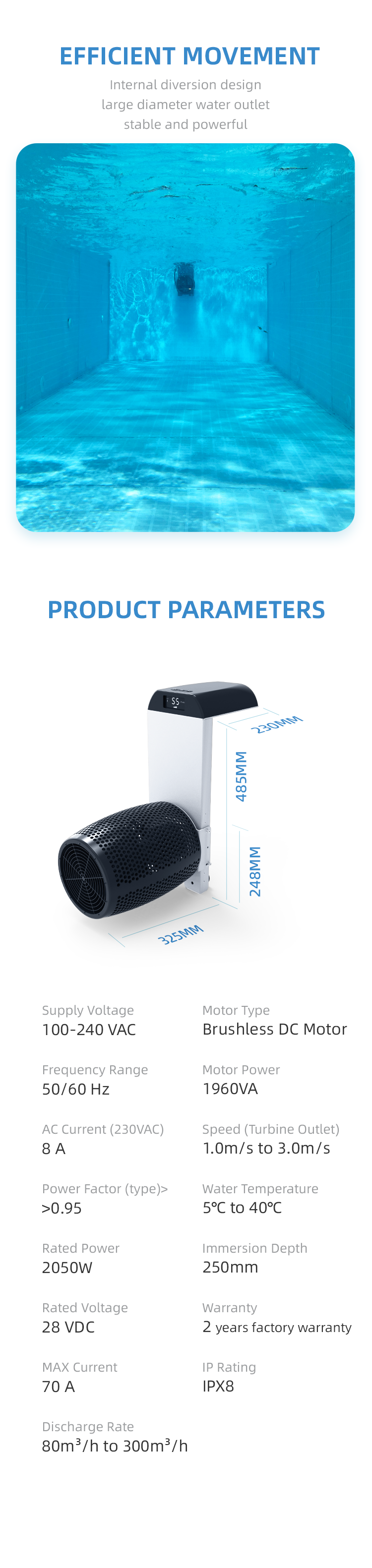 1800W Wave Jet Wall-mounted Endless Pool Water Flow Jet Machine with Brushless DC Motor