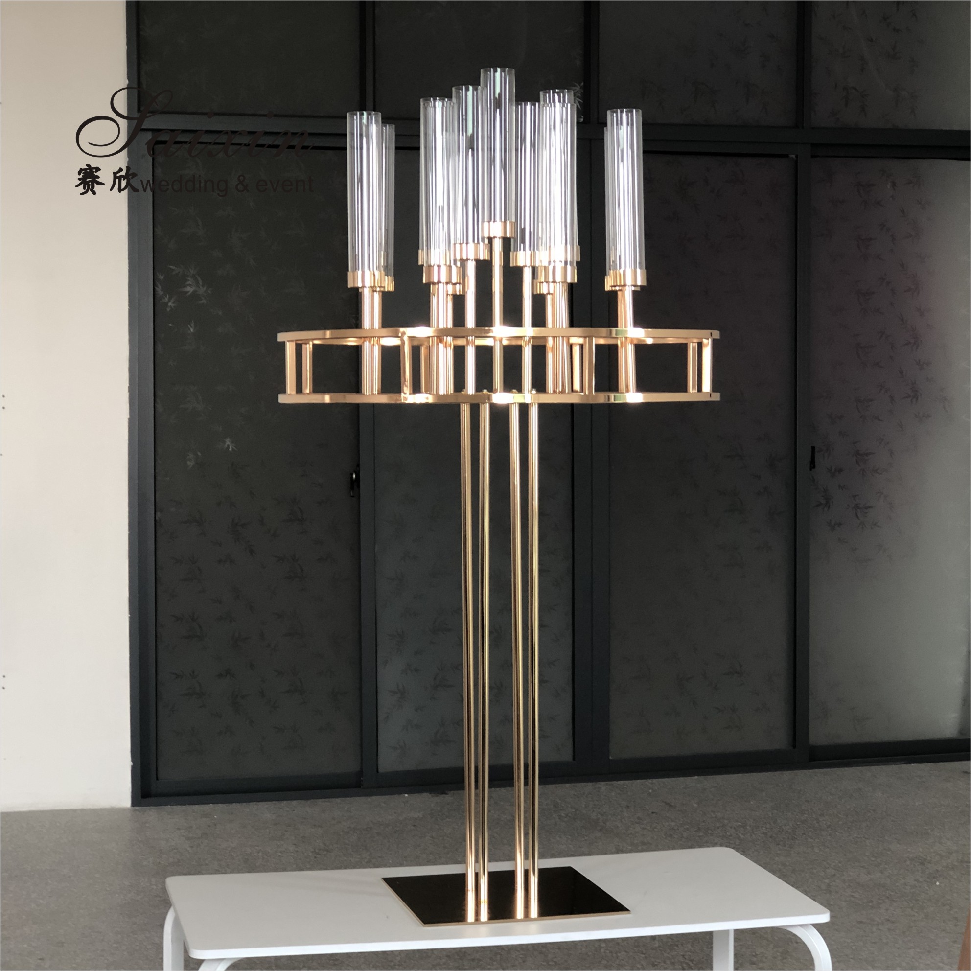 ZT-593B New shiny large 7 arms crystal candelabra for wedding table decoration