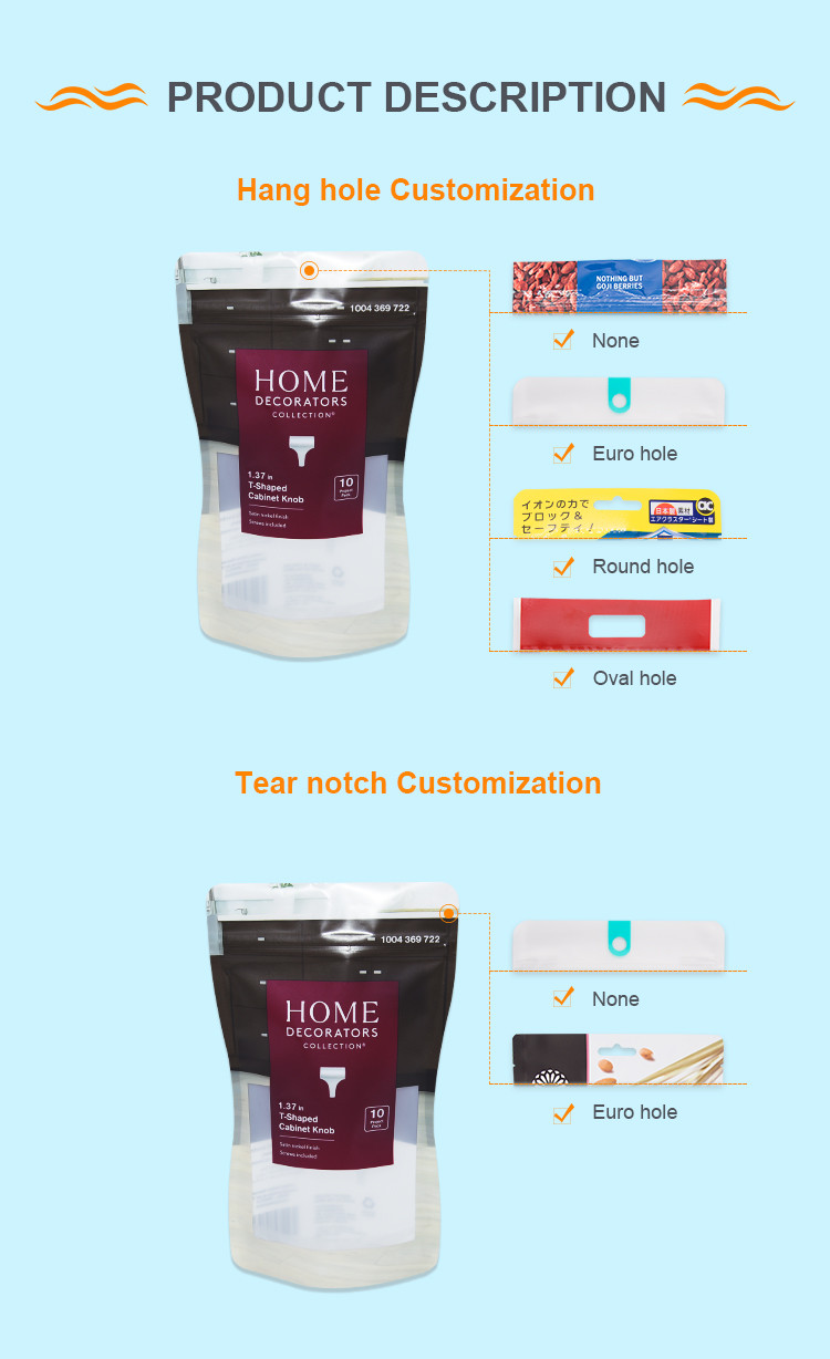 Upright Zipper Bag Polyester Film Degradable Bag Underwear Socks Packaging Bag