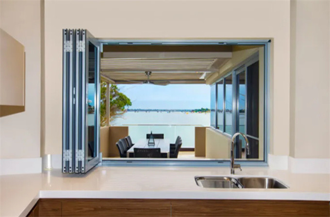 Modern Design Folding Screen Soundproof Glass Aluminium Bifold Windows With ≤2.1 K Value