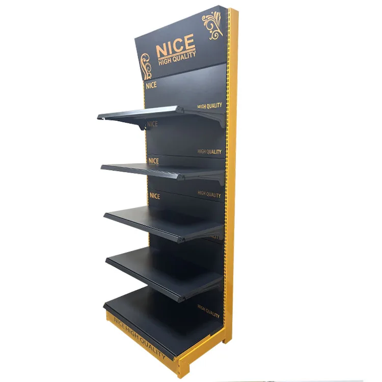 Factory Custom Size Color logo single side metal yellow retail store supermarket shelf display rack wall gondola shelf shelving