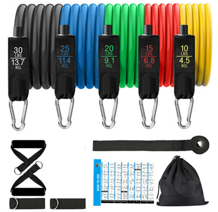 Muscle Training TPE Pull Up Resistance Bands 1.2m 11 Pcs Set