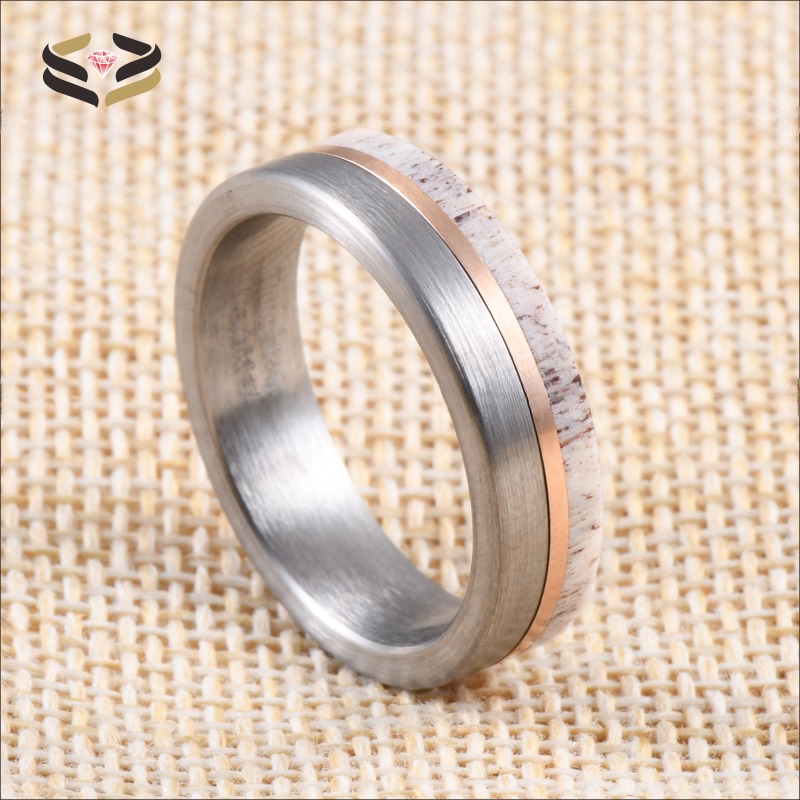 Jewelry 6mm Tungsten Band for Men Women Inlay Deer Antler Wedding Ring Other Diamond Shape and Pearl Type