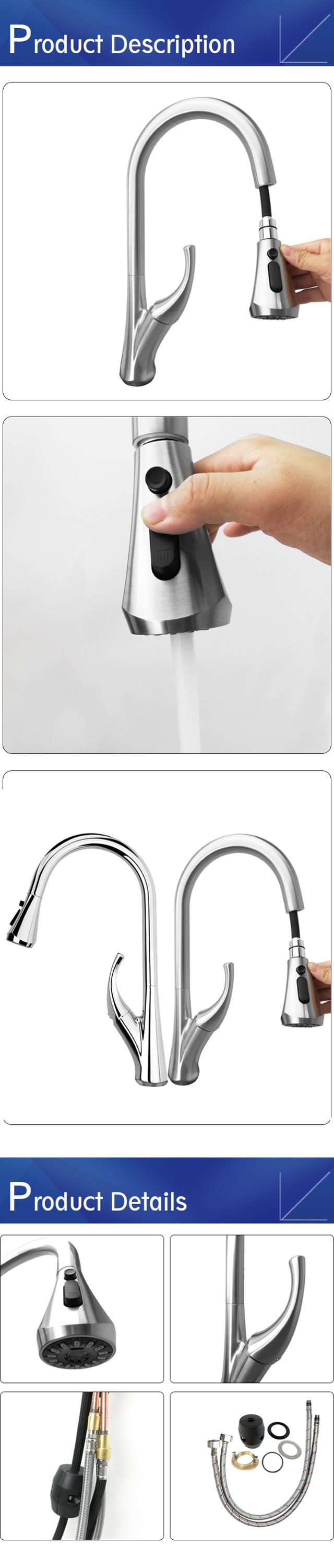 ASME A112.18.1 Single Hole 3.000kg Pull Down Kitchen Faucet