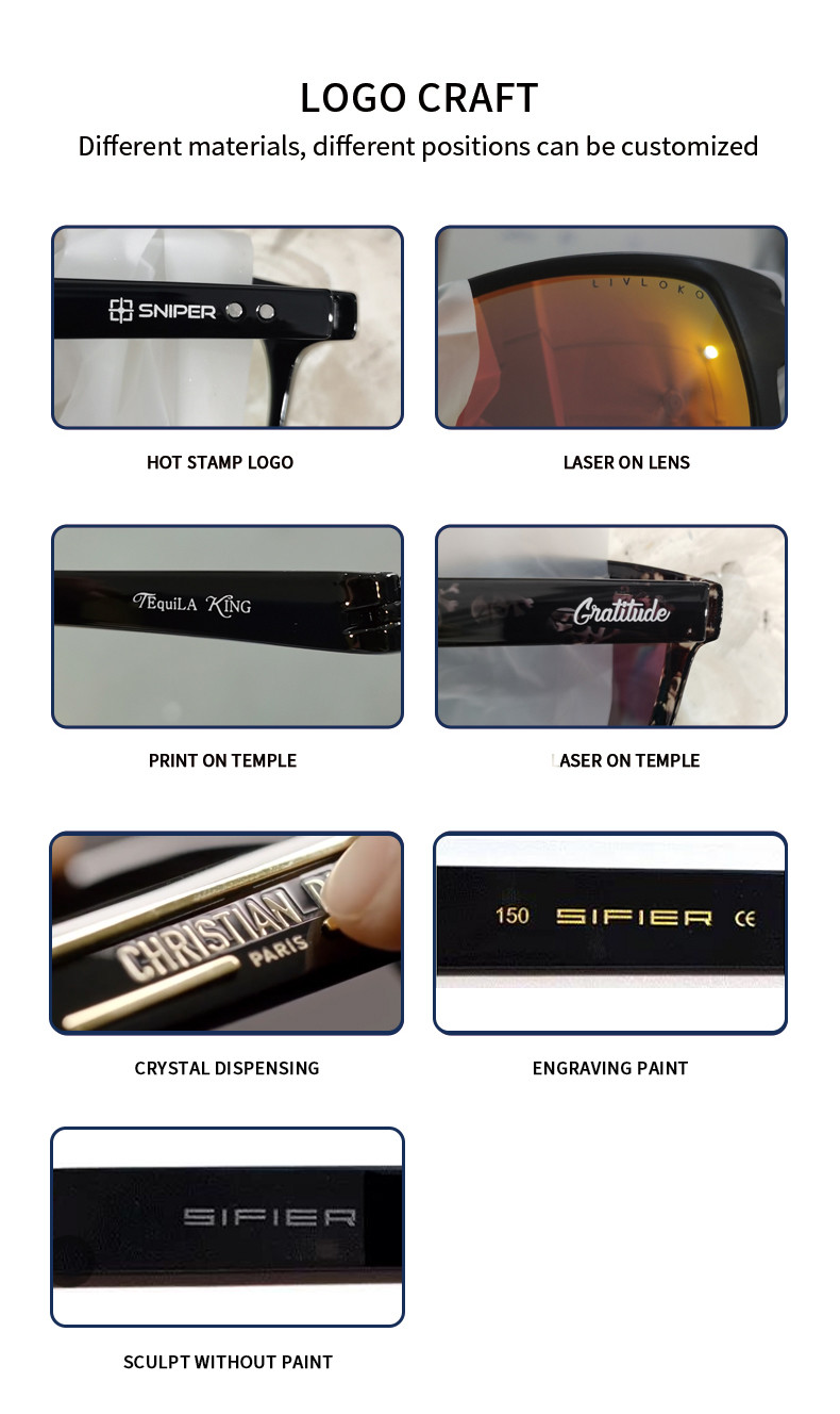 Polarized Acetate Sunglasses Custom Mirror Frame Logo Blue Coating