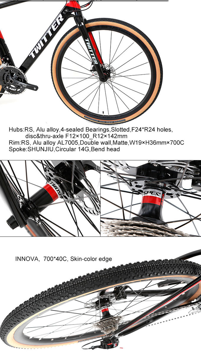 R8.7KG ETROSPEC 22S Carbon Fibre Gravel Bike Red 700x40C Tire For Men