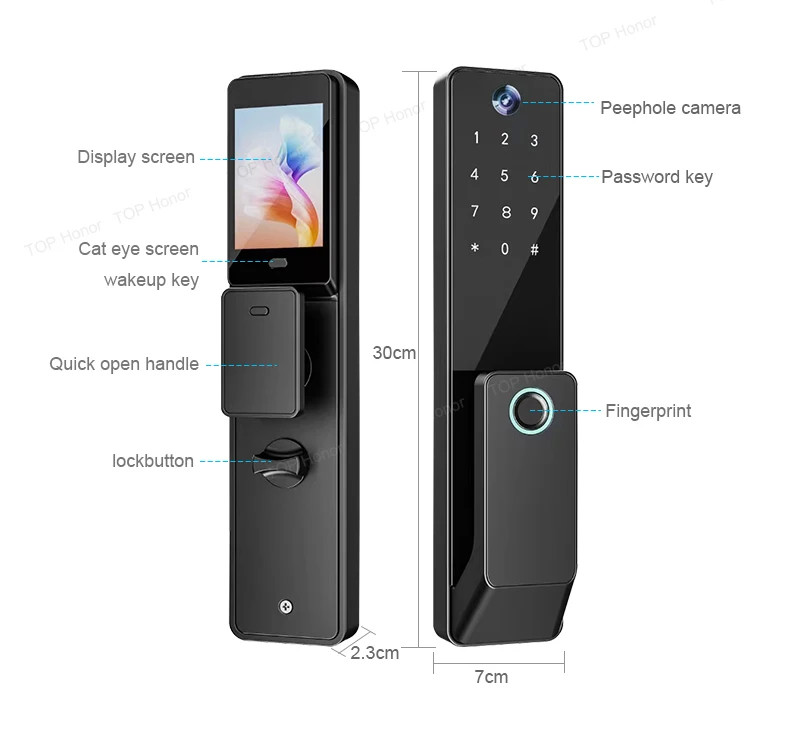 TH-506 Black Aluminium Full Auto Smart Entry Door Locks Biometric Code Card Key Tuya