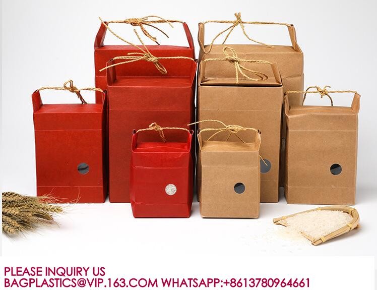 Stand Up Kraft Paper Pouch With String For Rice, Wheat Flour, Tea Leaves, Powders Packing