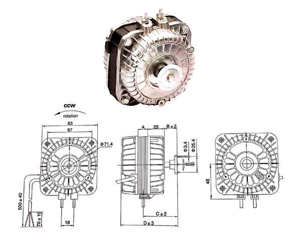 2W Radiator Single Phase Shaded Pole Motor 1300 RPM Speed High