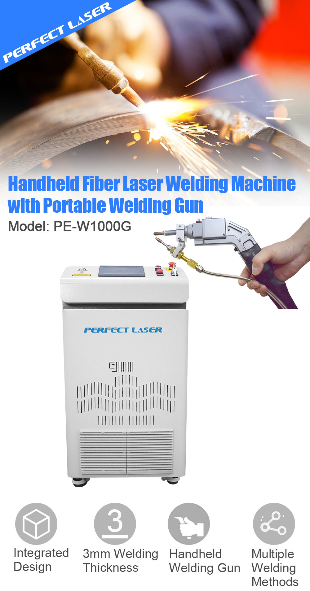 1kw hand-held metal stainless steel galvanized plate copper plate aluminum plate fiber laser welding machine
