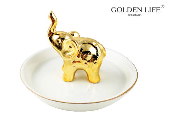 Nordic Style Ceramic Jewelry Plate Golden Elephant Jewelry Plate Ring Tray