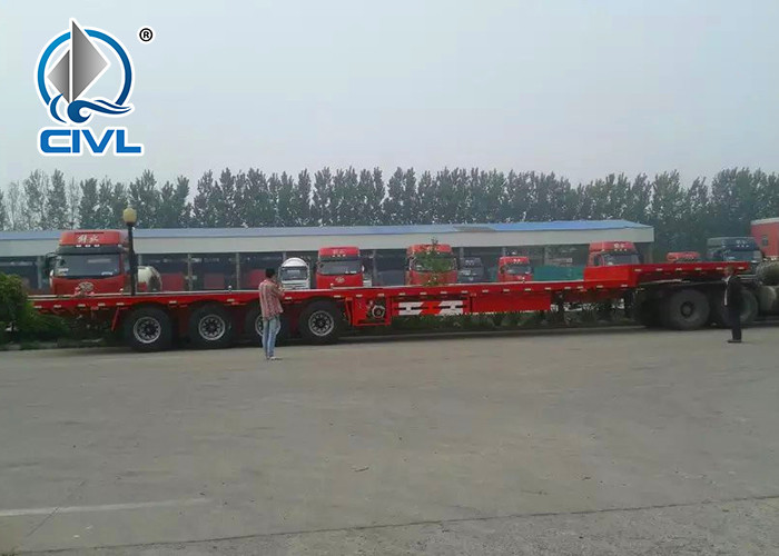 4 Axles Flatbed Manual Semi Trailer Trucks with Four Double Air Chamber